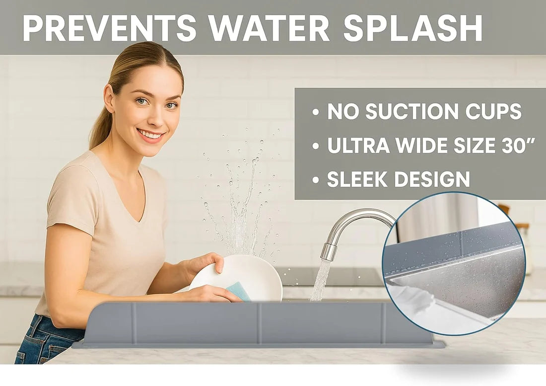Silicone Sink Splash Guard with Suction Cups | Flexible Water Stopper