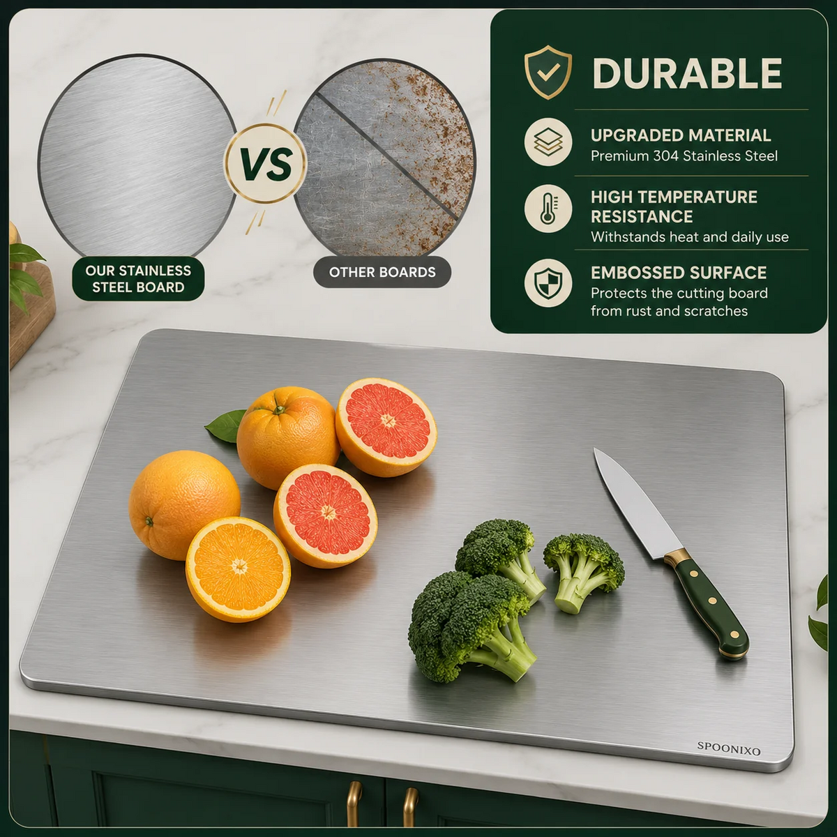 Stainless Steel Cutting Board | Heavy Duty Kitchen Chopping Board