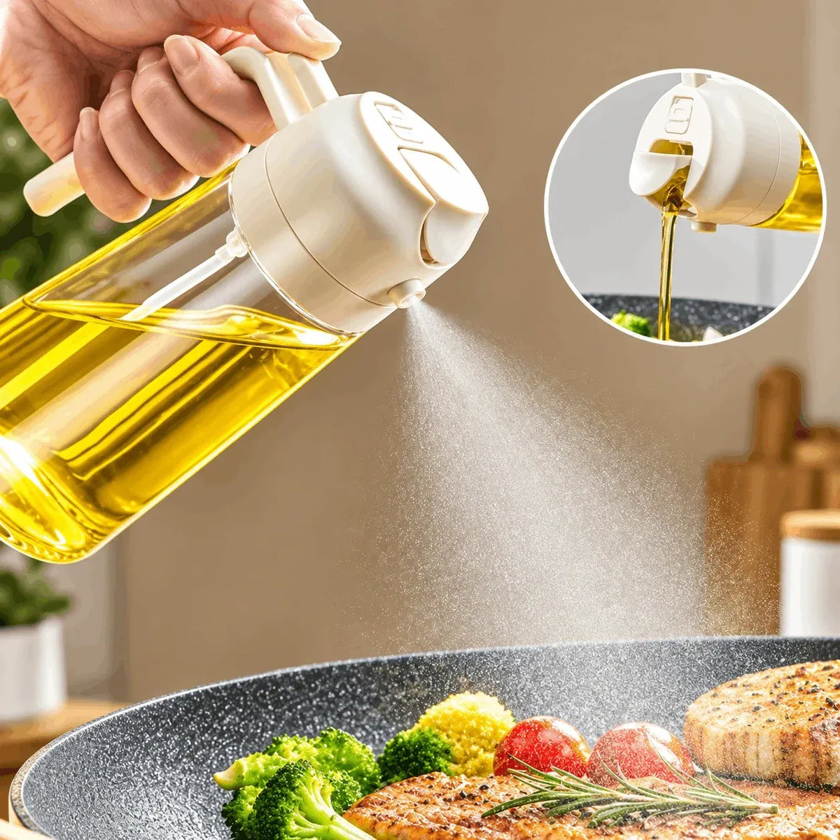2-in-1 Oil Spray Bottle – Cooking Oil Sprayer for Kitchen, Air Fryer & BBQ