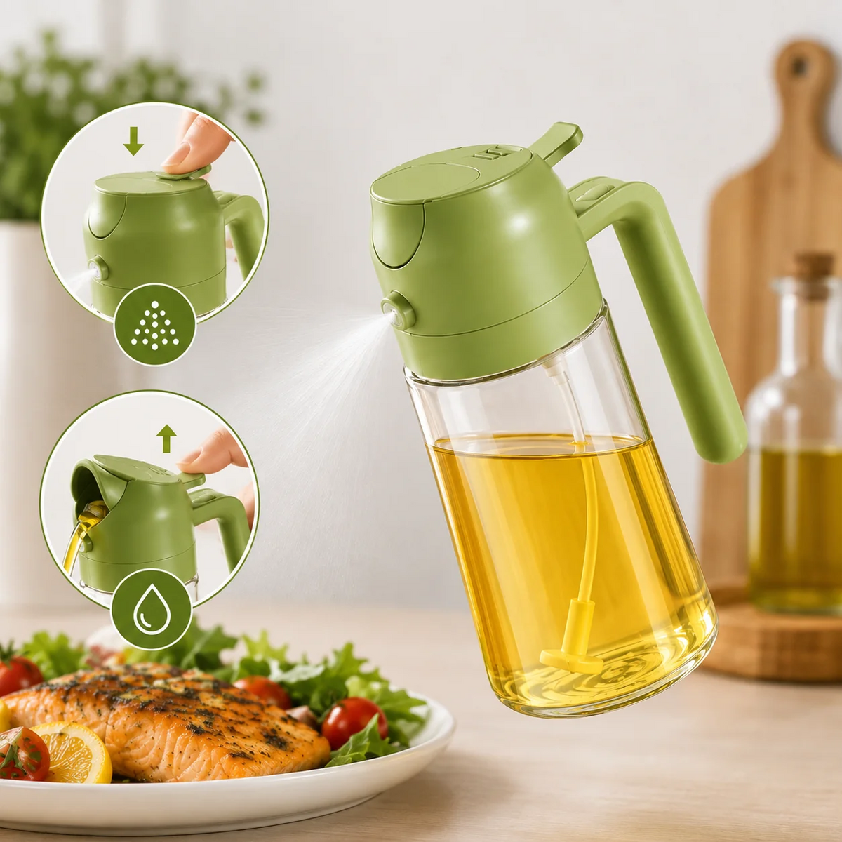 2-in-1 Oil Spray Bottle – Cooking Oil Sprayer for Kitchen, Air Fryer & BBQ